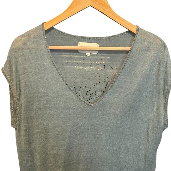 Sud Express Women Top M Blue Back Laser Cut Design Cottagecore Coastal‎ Beachy - Picture 9 of 10